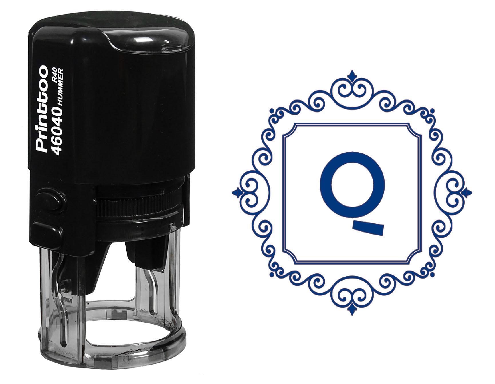 

Printtoo R-40 Квадратна закручена межа Q Алфавіт монограма Початковий друкований штамп Office 30 mm Diameter (Approx) синій