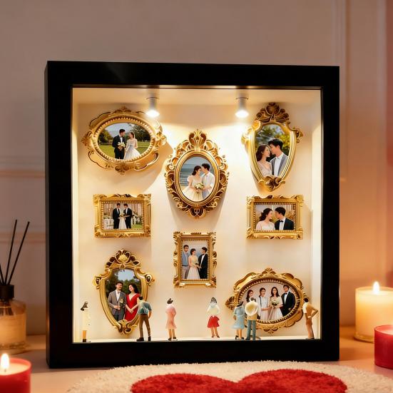 DIY Mini Photo Frame Box Lighted Memory Display Case Personalized Family Museum Silhouette Frame Kit
