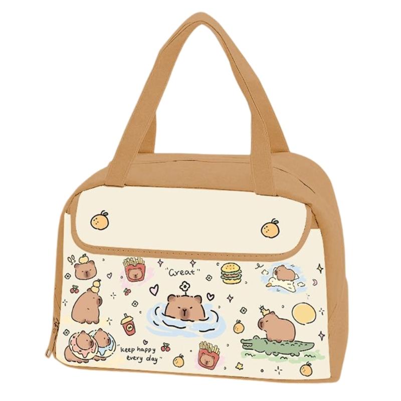 Insulated Capybara Print Lunch Bag For Students Waterproof Lightweight Lunch Bag With Zipper And Easy to Clean Surfaces