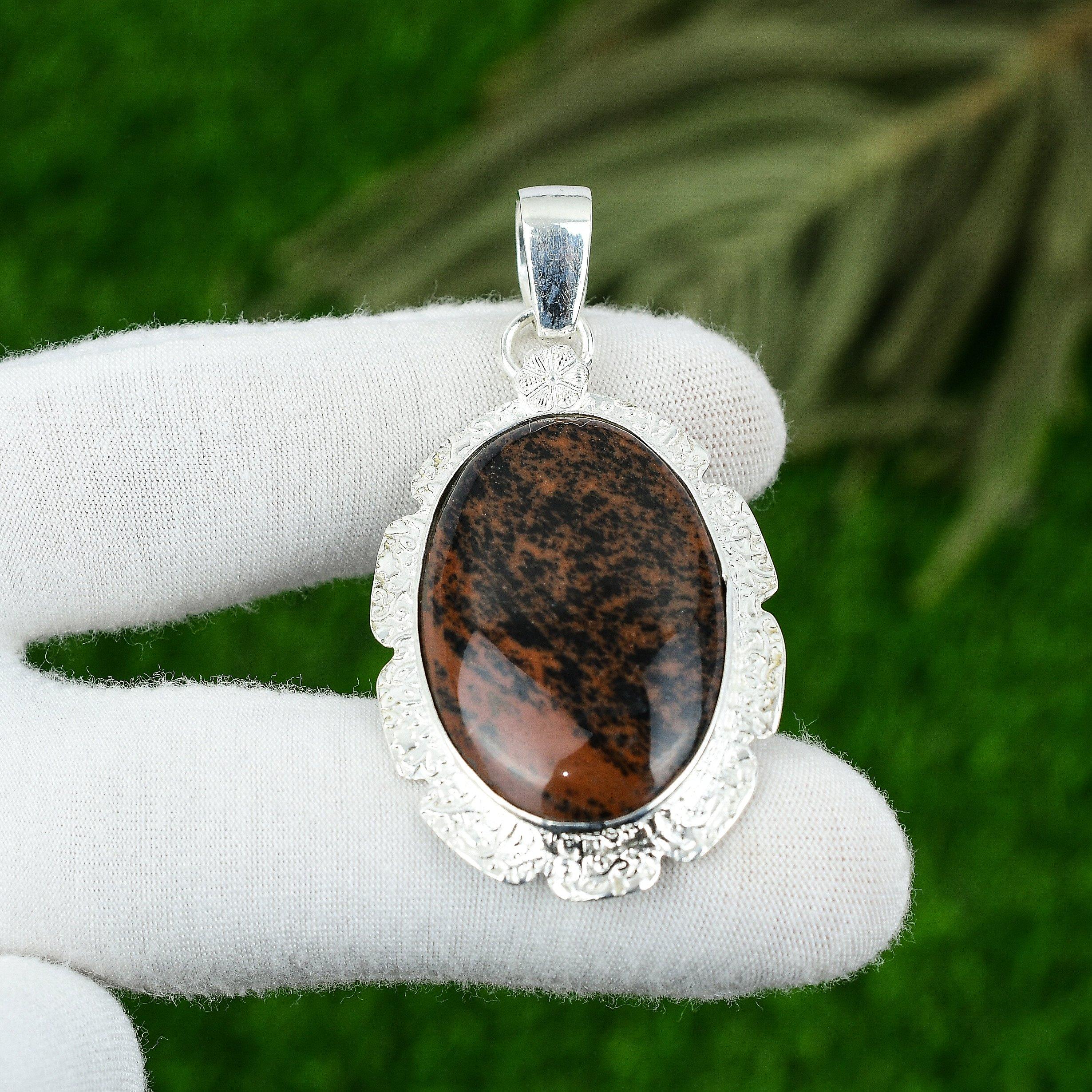 

Mothers day Deal Mahogany Obsidian Gemstone Sterling Silver Anniversary Pendant