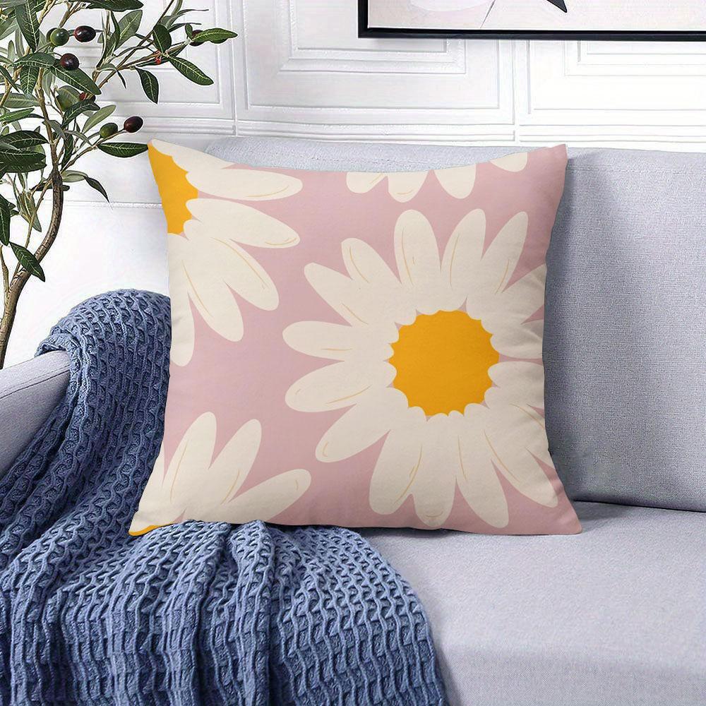 Daisy Pink Square Jacquard Pillow Cover for Sofa Office Waist Cushion Cover Home Decorative Pillowcase
