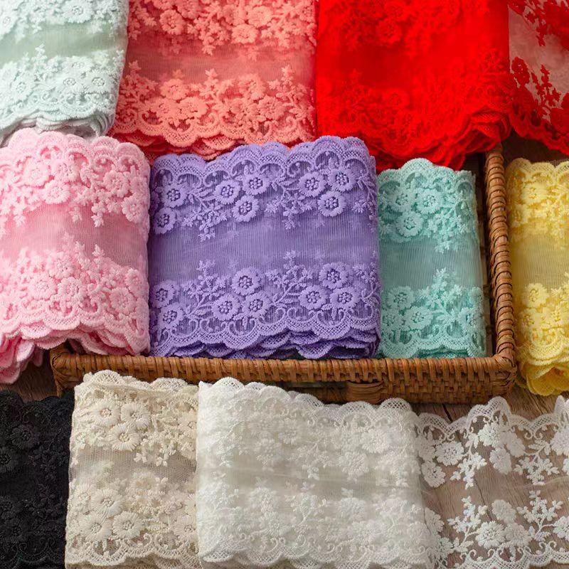 1 Yard Tissu de Dentelle de Coton Coloré Brodé de Fleurs Rideaux Robes Fournitures de Couture DIY