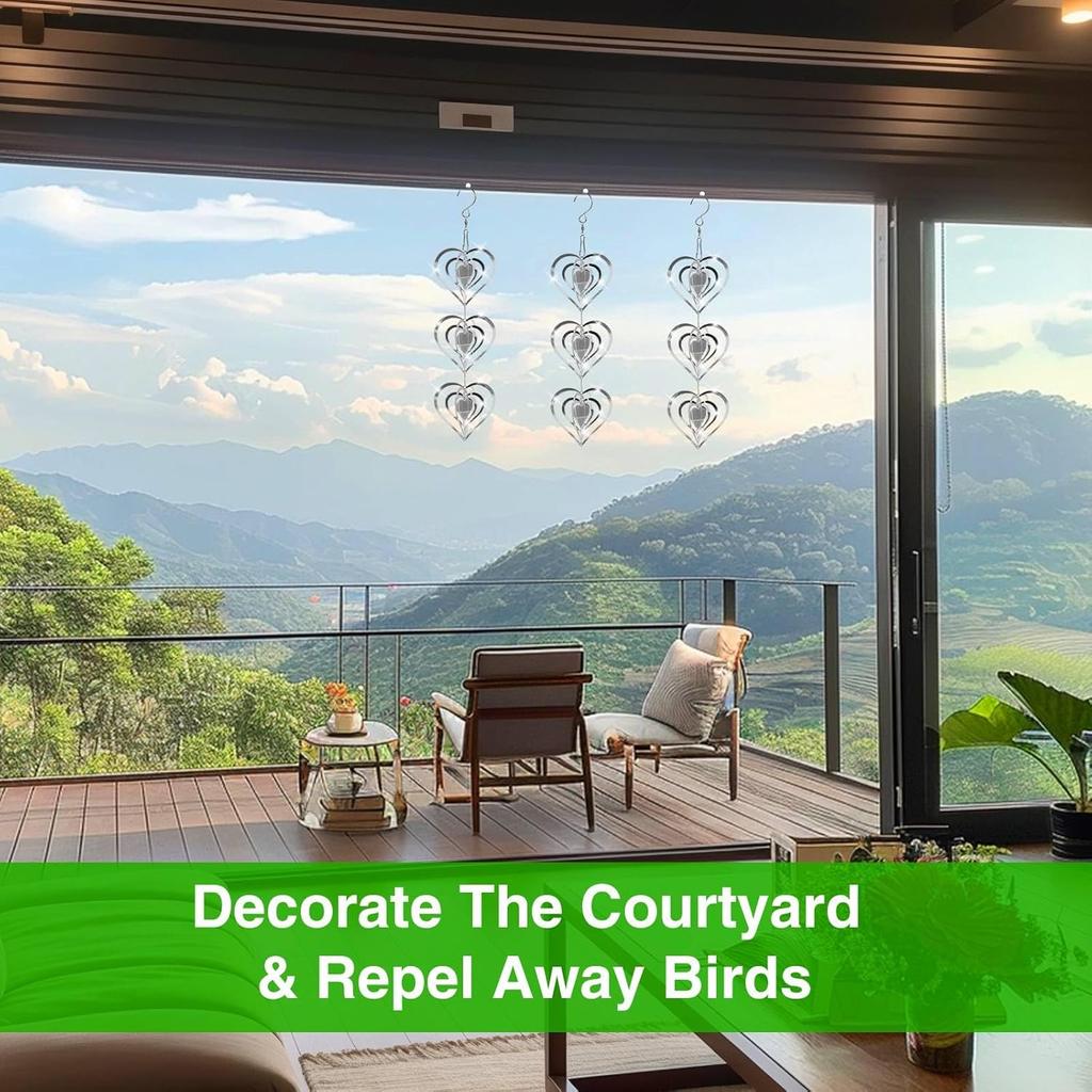 Bird Deterrents for Outside:Reflective Bird Scare Devices,3D Double-Sided Heart Wind Spinner Birds Scare Discs Set to Keep Pigeon and Woodpecker Away