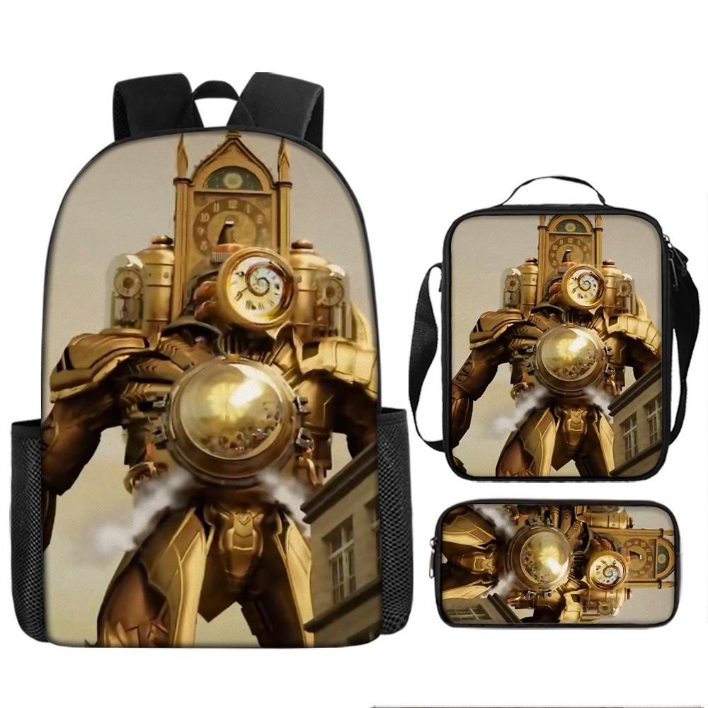 Toilet Man Backpack Trendy Backpack European and American Retro Schoolbag Cartoon Backpack Three-piece Set