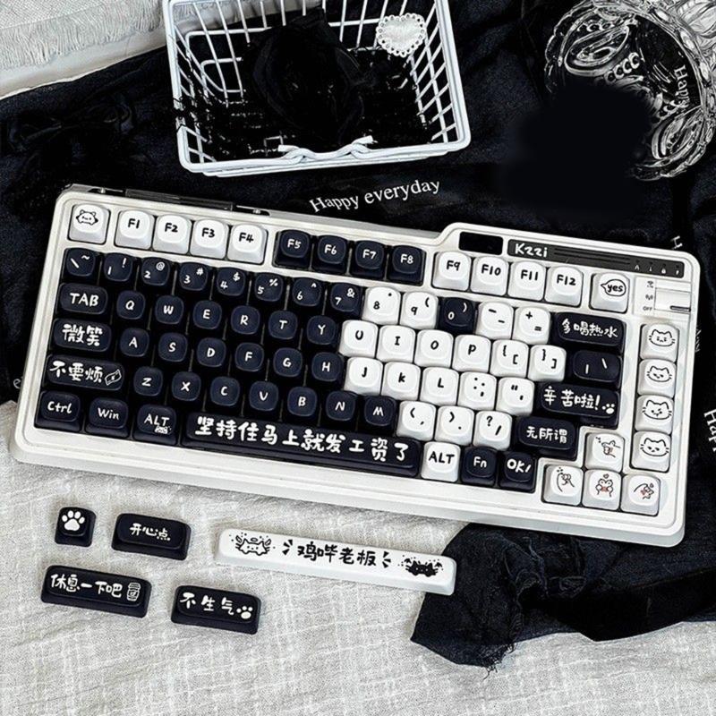 MOA Height Keycaps 135pcs Heat Sublimated Color Off Work Cats Theme Keycaps Set Customization for Mechanical Keyboards