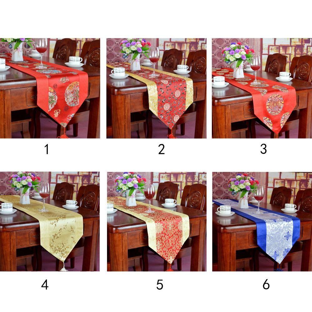 Long Satin Embroidery Wedding Chinese Style Table Cover Table Runner Table Decoration TableCloth