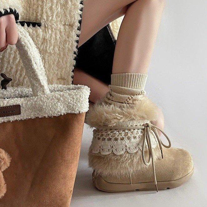 Mao Mao boots snow boots winter thick-soled retro piled cute Mori Mao tube heightening niche warm cotton shoes