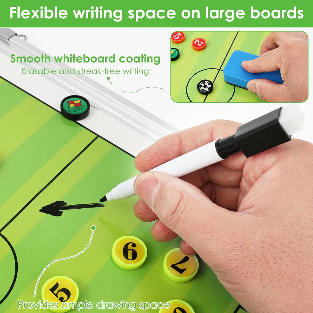 Magnetic Soccer Coaching Board Double Sided Dry Erase Soccer Tactics Board with Marker Pen and Eraser for Training Game Analysis