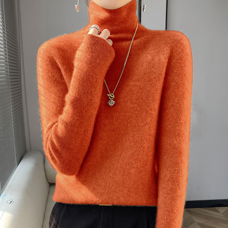 Moda Donna Casual Autunno Inverno Tinta Unita Stampa Manica Lunga Collo Alto Top Abbigliamento Donna Maglioni Maglieria Lana