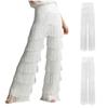 Pantaloni da Donna Latini Tango con Frange Vita Strass Strati Nappe Gamba Dritta per Cha-cha Rumba Allenamento Competizione Sala da Ballo