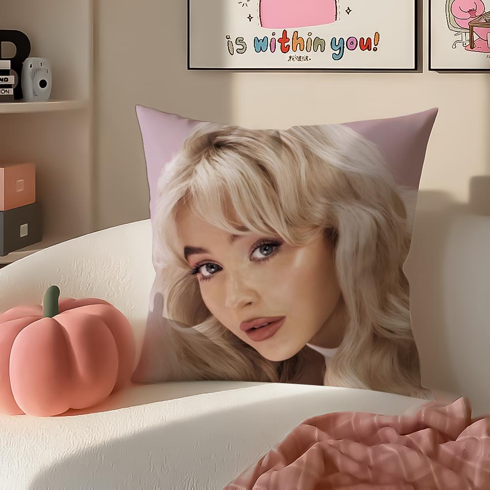Modern Pop Beautiful Singer SSabrina Carpenter Cushion Cover Pillowcase Short Plush Invisible Zipper Room Sofa Cushion Cover