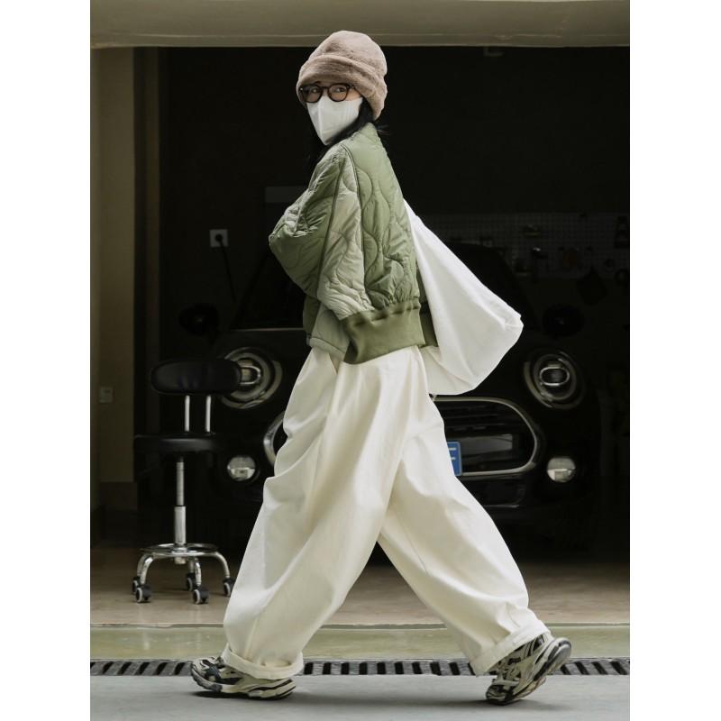 Womens Oversized Cotton Puffer Coat In Contrast Colors Lightweight Casual Winter Outerwear Round Neck Long Sleeve