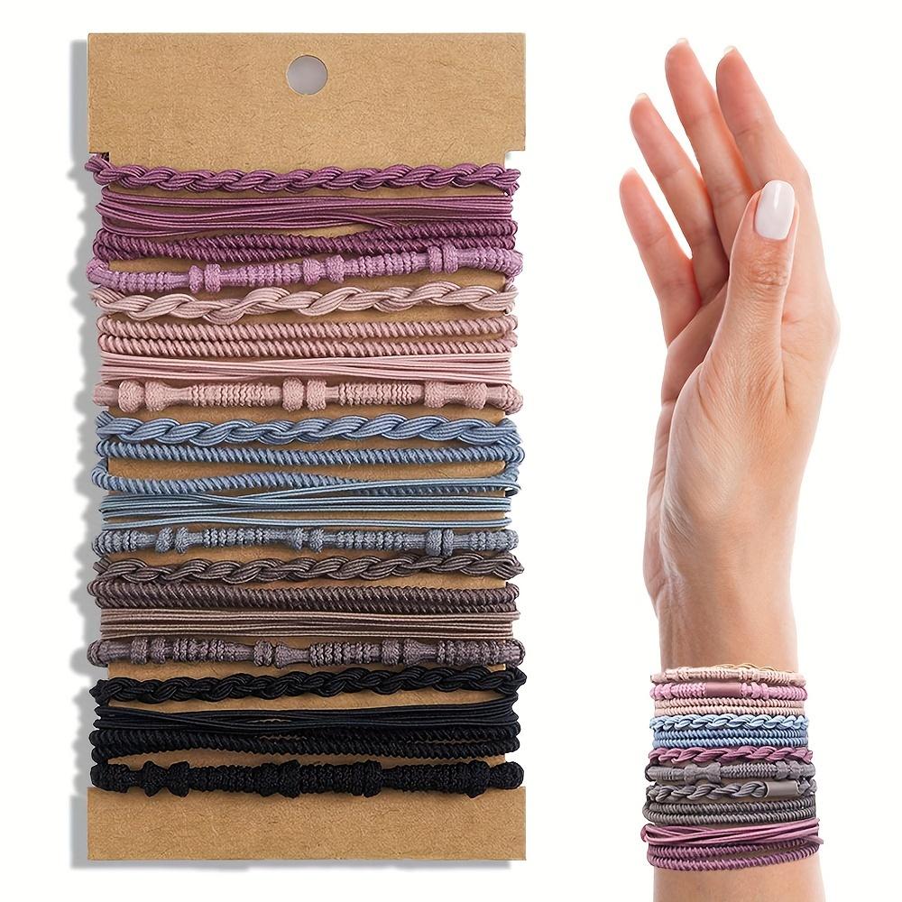 Braccialetti e Elastici per Capelli Bohemien da Donna in Tonalità Marroni, con 4 Stili Diversi di Elastici per Coda di Cavallo.