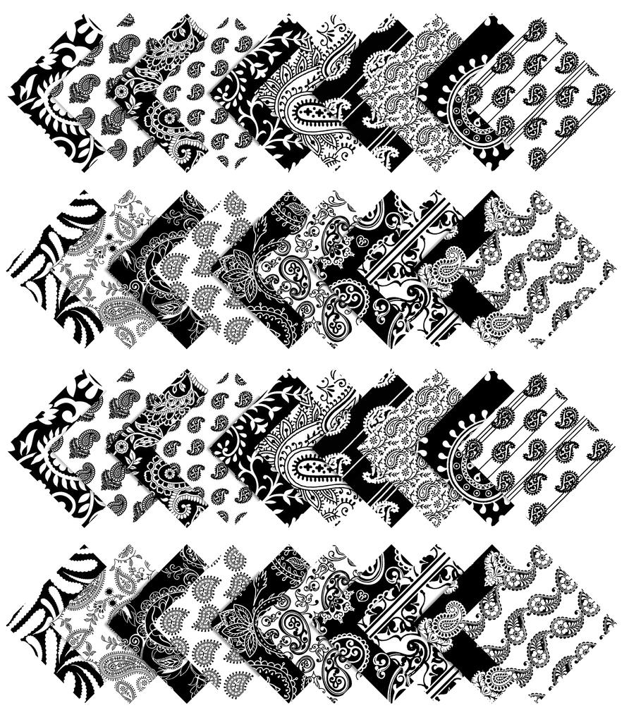 Soimoi 40Pcs Block & Paisley Print Cotton Precut Fabrics For Quilting Craft Strips 2.5 Inches Jelly Roll - White &