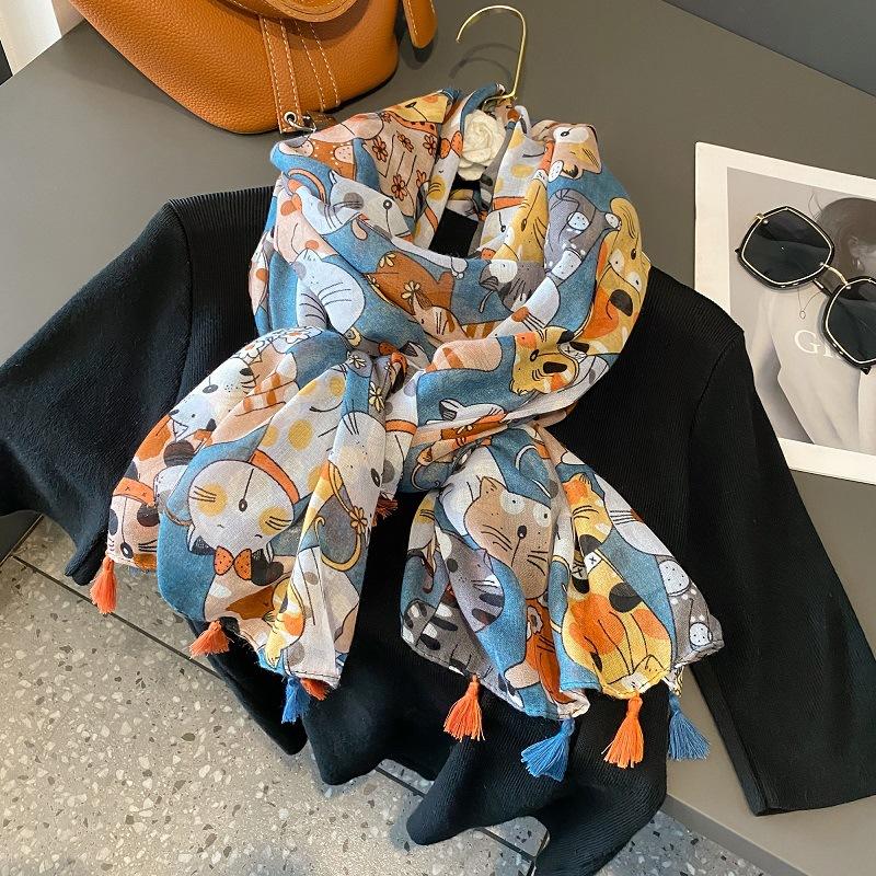 Spain Luxury Fashion Floral Dot Tassel Viscose Shawl Scarf High Quality Wrap Thin Pashmina Stole Bufandas Muslim Hijab 180*90Cm