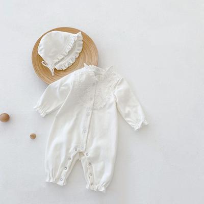 2024 Spring/Autumn Lace Collar Long-Sleeve Jumpsuit for Newborn Girls