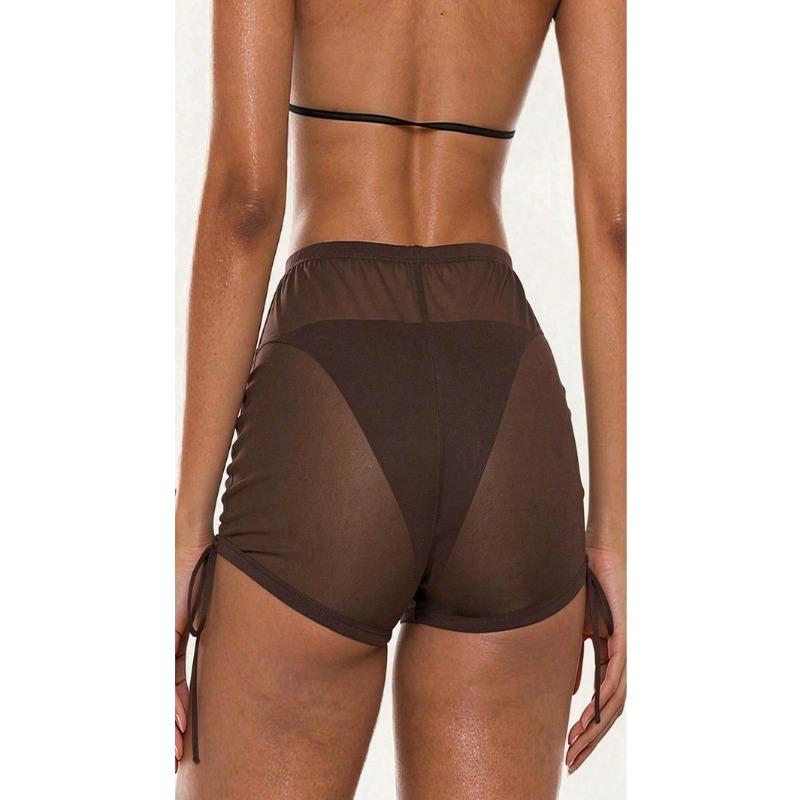Women Solid Color Tie Side Bikini Swim Shorts