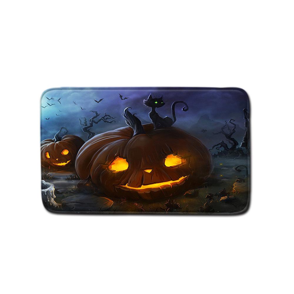 Halloween Shower Curtain Floor Mat Combination Four-Piece Set Bathroom Toilet Carpet Shower Room Foot Mat