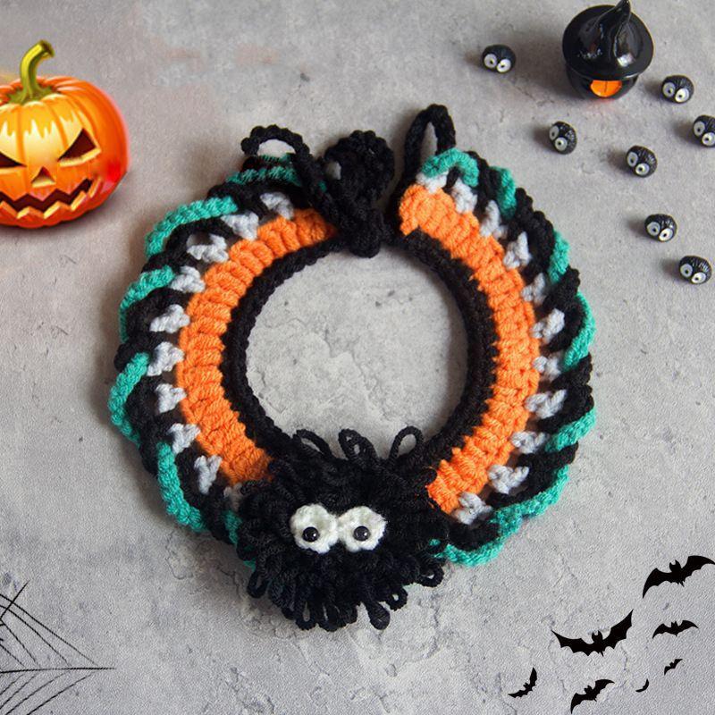 Cute Halloween Pet Cat Dog Woven Scarf Hat Clothing Collar Kawaii Cartoon Cats Dress Up Clothing Costume Pet Accessories