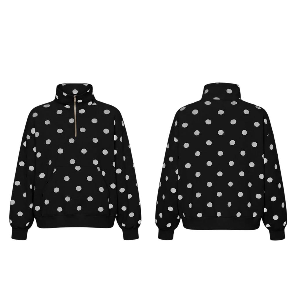 Women's Long Sleeve Half Zip Polka Dot Sweatshirt
