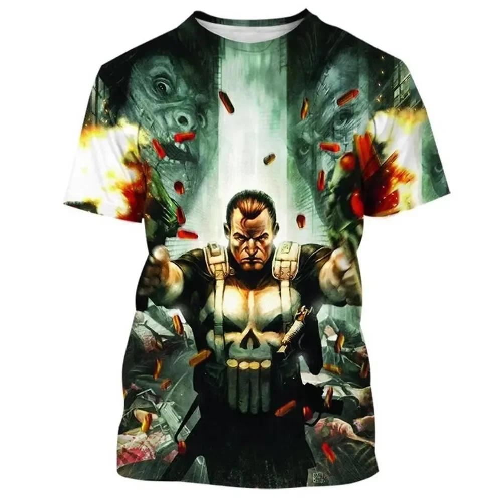 Moda Estiva Sparatoria Magliette a Maniche Corte Stampate in 3D Il Punitore Camicia Casual Personalità Maglietta da Uomo Girocollo Top per Bambini