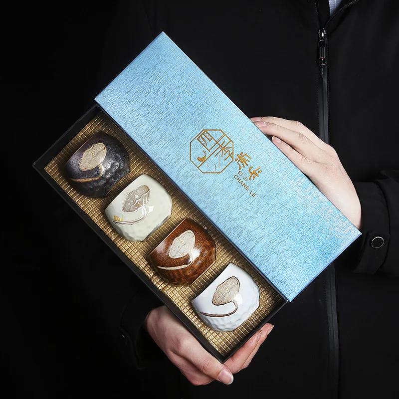 Chinese style kiln variable Tea cup set with gift box, ceramic Kung Fu tea set, single cup, master cup, personal cup teaware