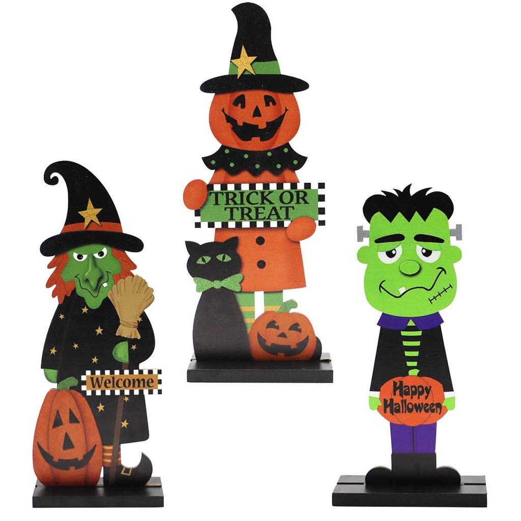 monoii Halloween Ornaments, Halloween Decorations, Figurines, Interior Accessories, Wooden Ornaments, Set of 3, e0338