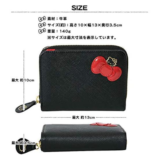 Hello Kitty Women's Bifold Wallet with Genuine Leather Ribbon, 12161 (Black)