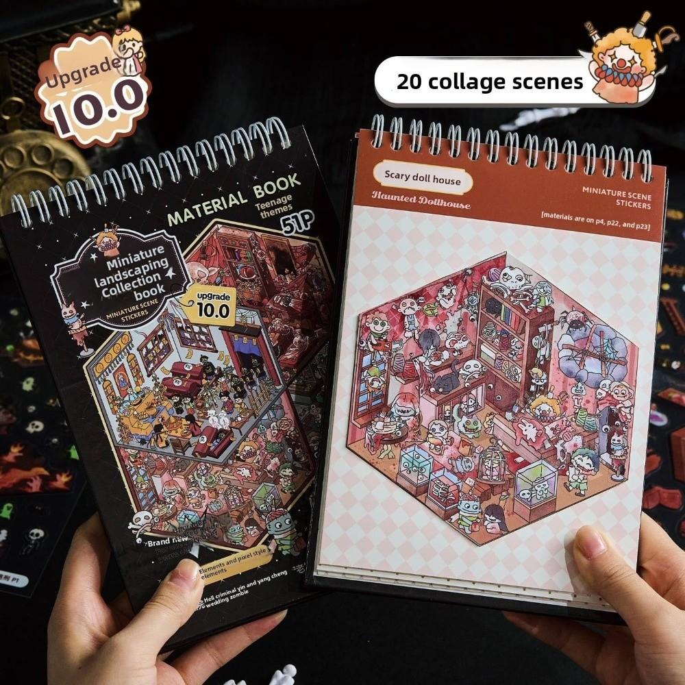 Horror Theme Cabin Scene Stickers PET Pocket Toy Game Book Visual Stacking Sticker Creative Play