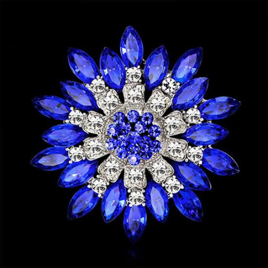 Women Fashion Flower Brooch Crystal Rhinestone Jewelry for Wedding Party Gift