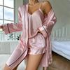Women's Ice Silk 3-Piece Sleepwear Set - Camisole + Shorts + Robe Summer Comfortable Loungewear