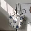 Shell Pattern Canvas Tote Bag, Marine Life Pattern Travel Beach Bag, Lightweight Summer Vacation
