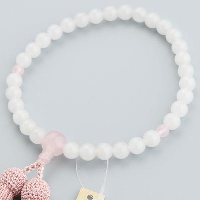 Prayer Beads for Women Approximately 8mm White Onyx Rose Quartz Pure Silk Tassel Prayer Beads Kyoto White Onyx Red Quartz Common To All Sects Natural