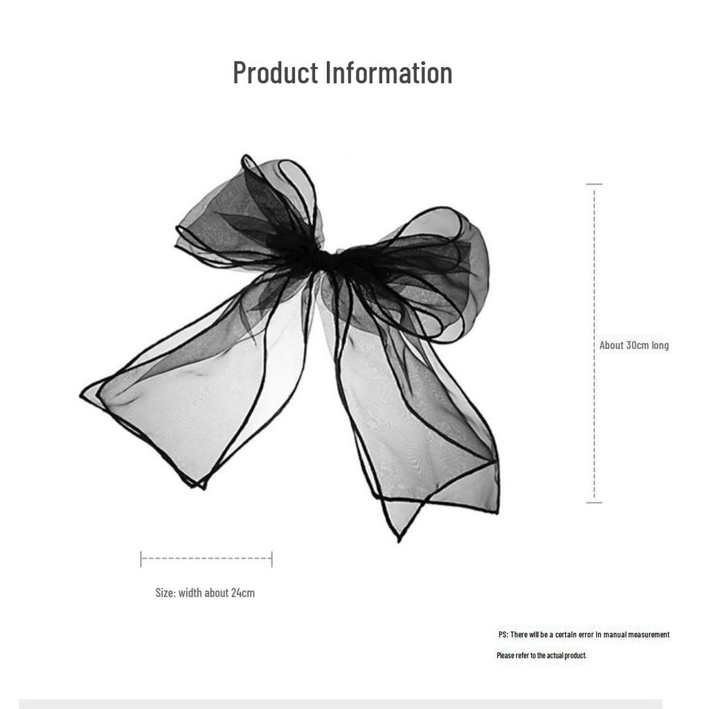 Duża czarno-biała siateczkowa spinka do włosów ozdoba głowy - Wzór wróżkowej wstążki