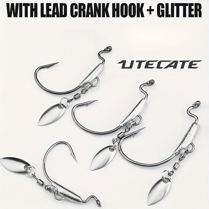 5pcs Heavy-Duty Lead Curved Fishing Hooks with Swivel Lead Head - Hook Point for Catfish, Carp, Pike, Trout - Sinkable Soft Bait for Texas Rig
