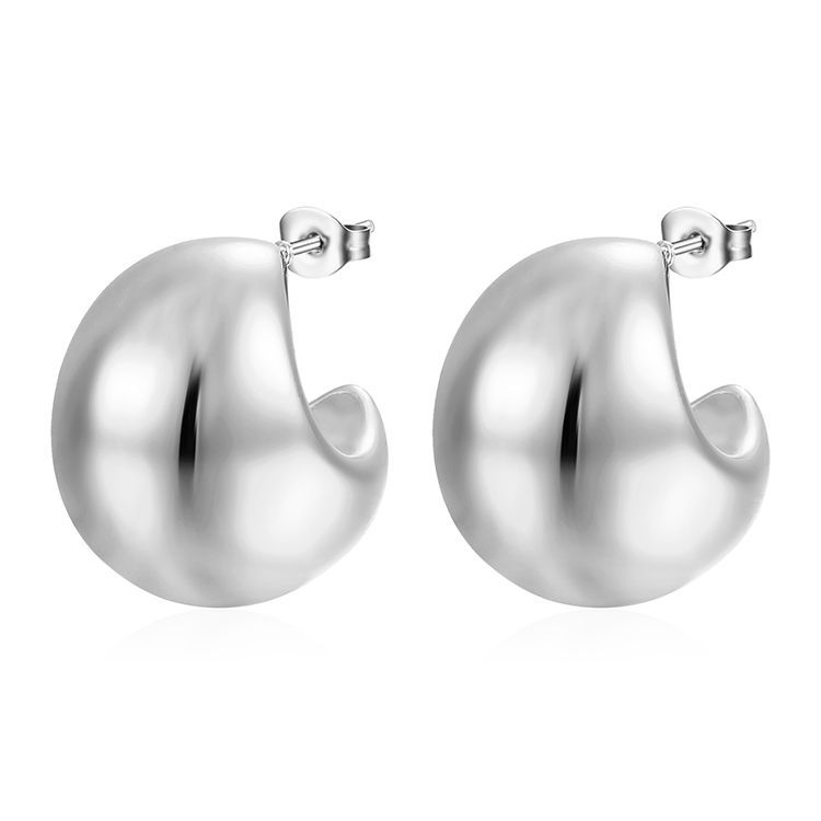 Stainless steel women's hollow earrings round gold-plated earrings 18K oval light luxury earrings