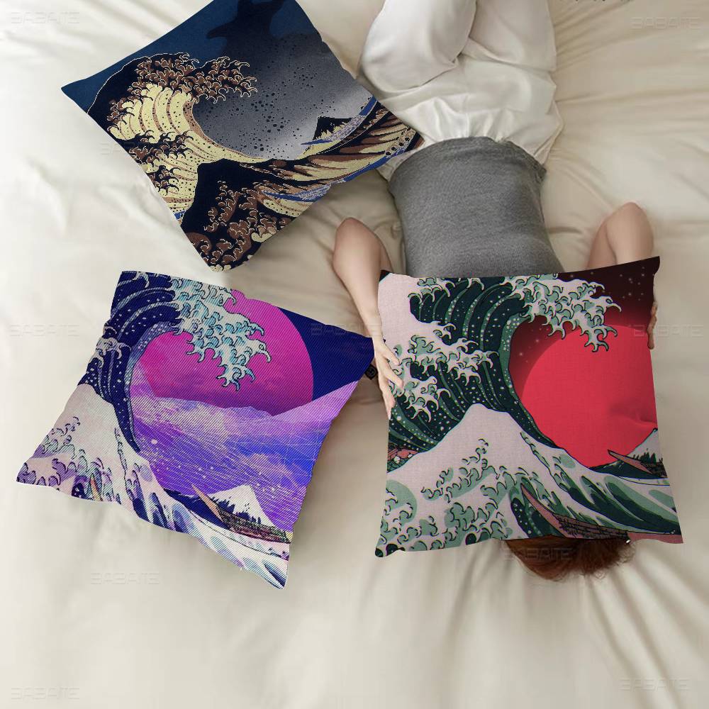 Japanese Wave Pillowcases Home Bedding Decorative Pillow Cover Wedding Super Soft Pillow Case