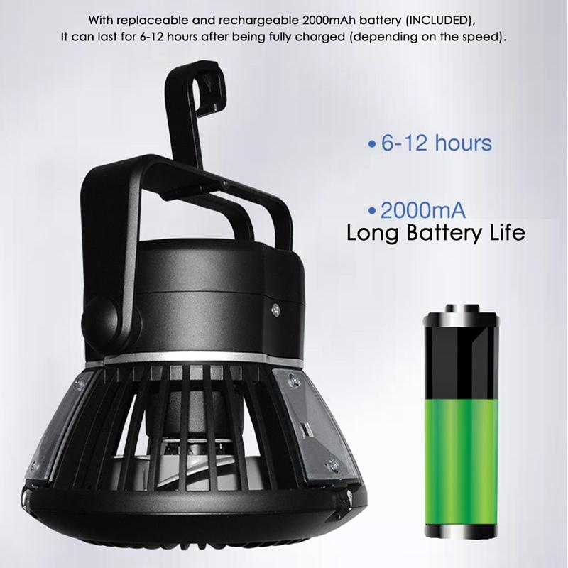 Portable LED Camping Lantern with Ceiling Fan - Solar Power USB Rechargeable Tent Light Fan for Outdoor Camping Hiking