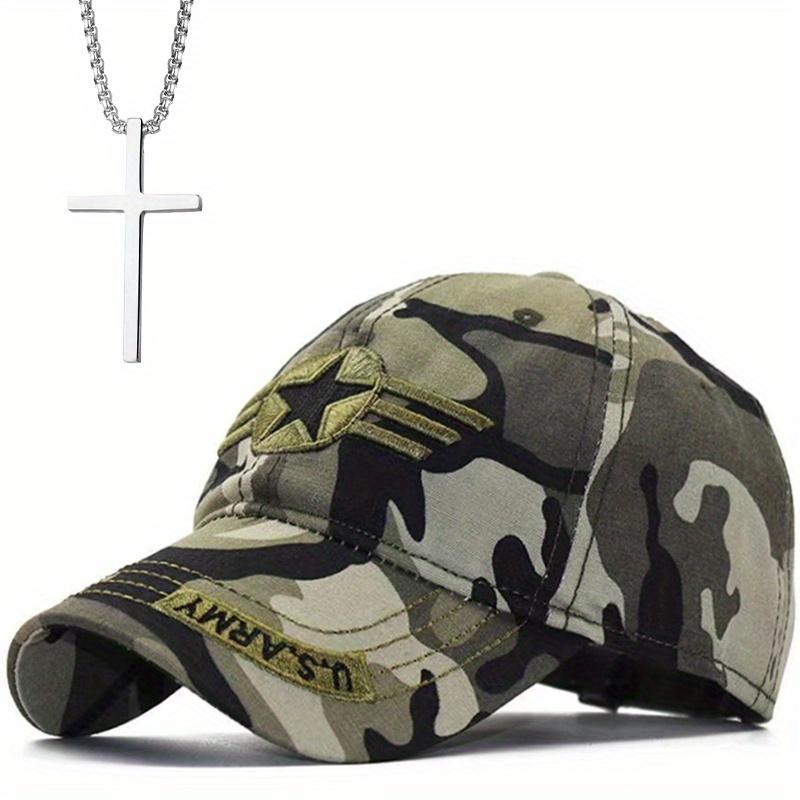 2pcs Men's Baseball Cap Necklace Set Duck Tongue Hat Casual Sun Shade Fashion Cross Pendant Necklace Outdoor Sports Hat