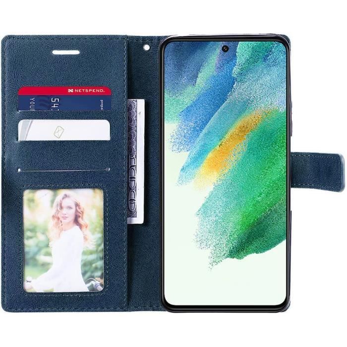 Coque pour Samsung Galaxy S21 FE Flip Case Rabat Cuir Synthétique Bleu Marine