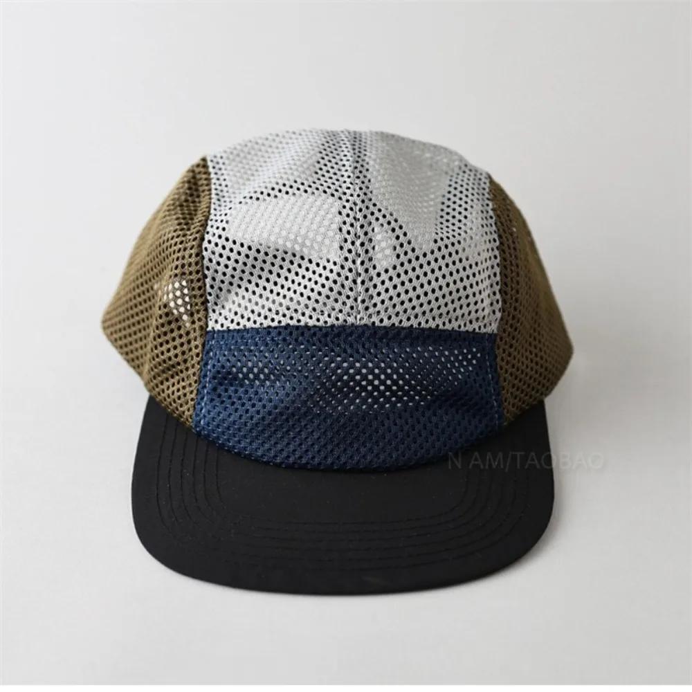 Fashion Retro Mesh Baseball Cap Flat-brimmed 5 Panel Sun Visor Cap Breathable Adjustable Quick-drying Hat Unisex