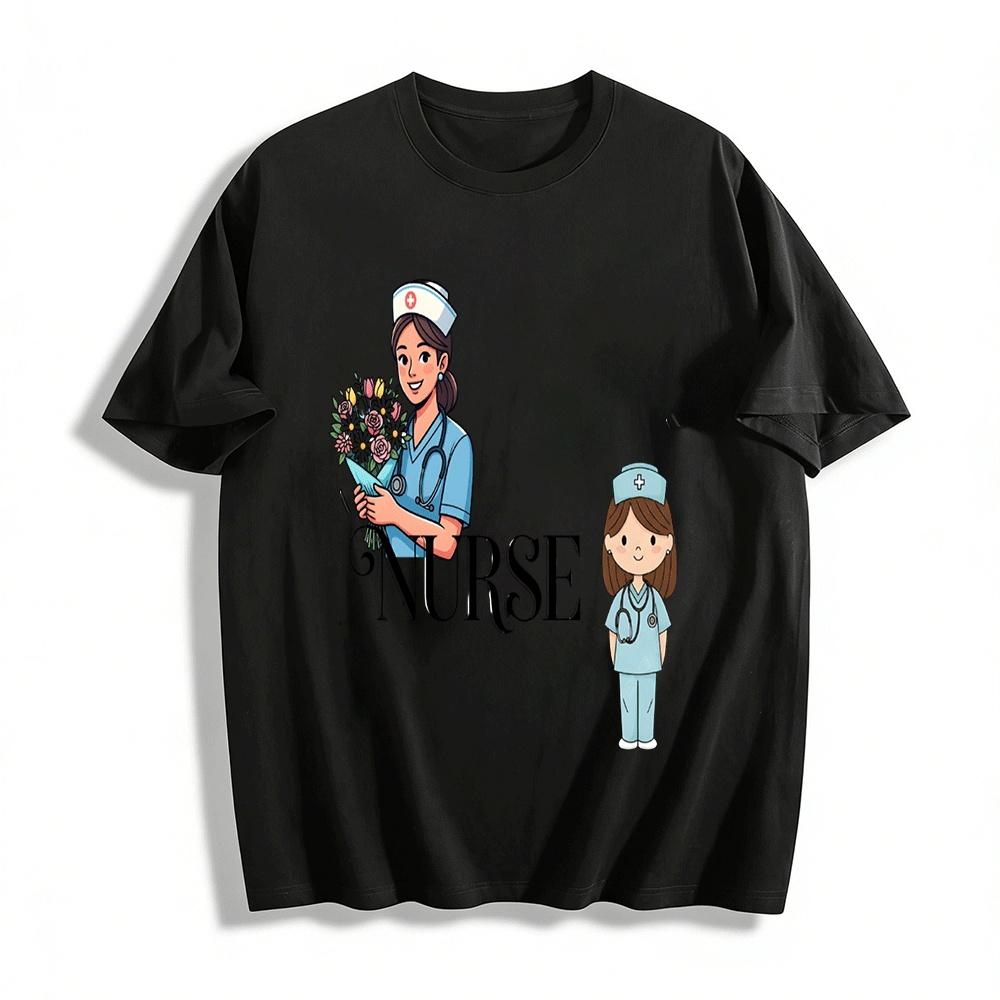 Grateful Nurse Themed Printed Casual T-Shirt Nurse Appreciation Top Pure cotton T-shirt XXS