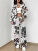 Small Fresh Flowers Autumn and Winter New European and American Women's Clothing Fruit Printing Set Women