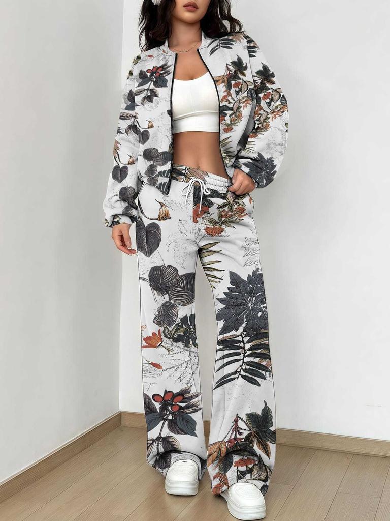 Small Fresh Flowers Autumn and Winter New European and American Women's Clothing Fruit Printing Set Women
