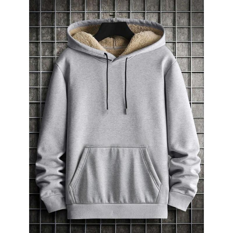

Retro Loose Versatile Jacket Hooded Sweatshirt Men s Autumn and Winter Fleece Warm Top S сірий колір