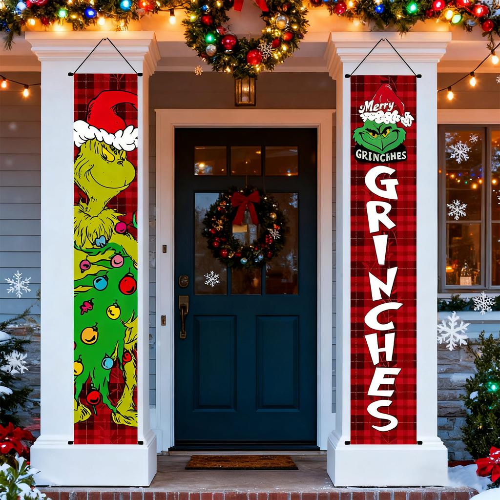 New Arrival! 30*180cm Christmas GreenGhost Couplets - Polyester,Durable& Eye-catching Design For Home & Cafe Decoration.