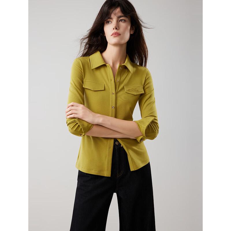 ELLE Women's Merino Wool Blend Collared Long-Sleeve Top