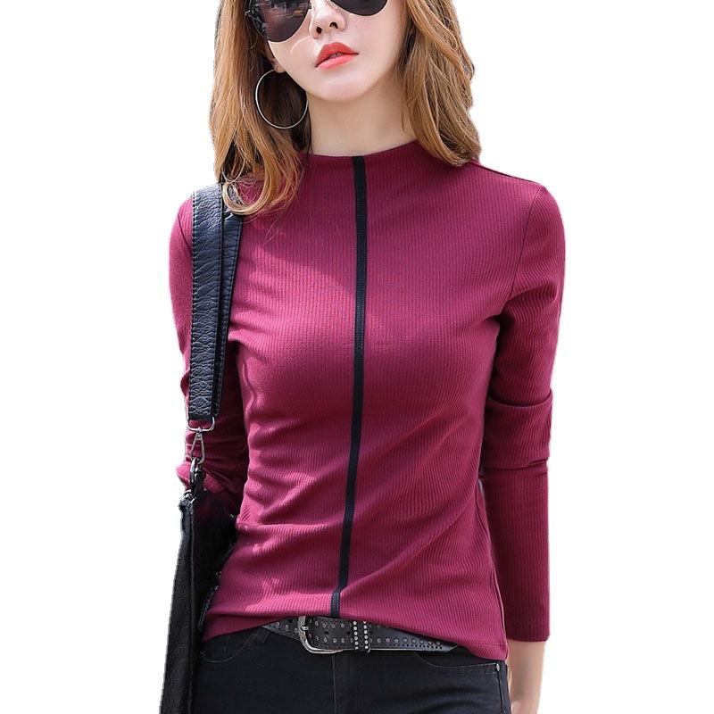 Threaded Pure Cotton Half Turtleneck Pullover 2026 Autumn and Winter Style Bottoming Shirt for Women with Western Style Splicing Long-sleeved T-shirt