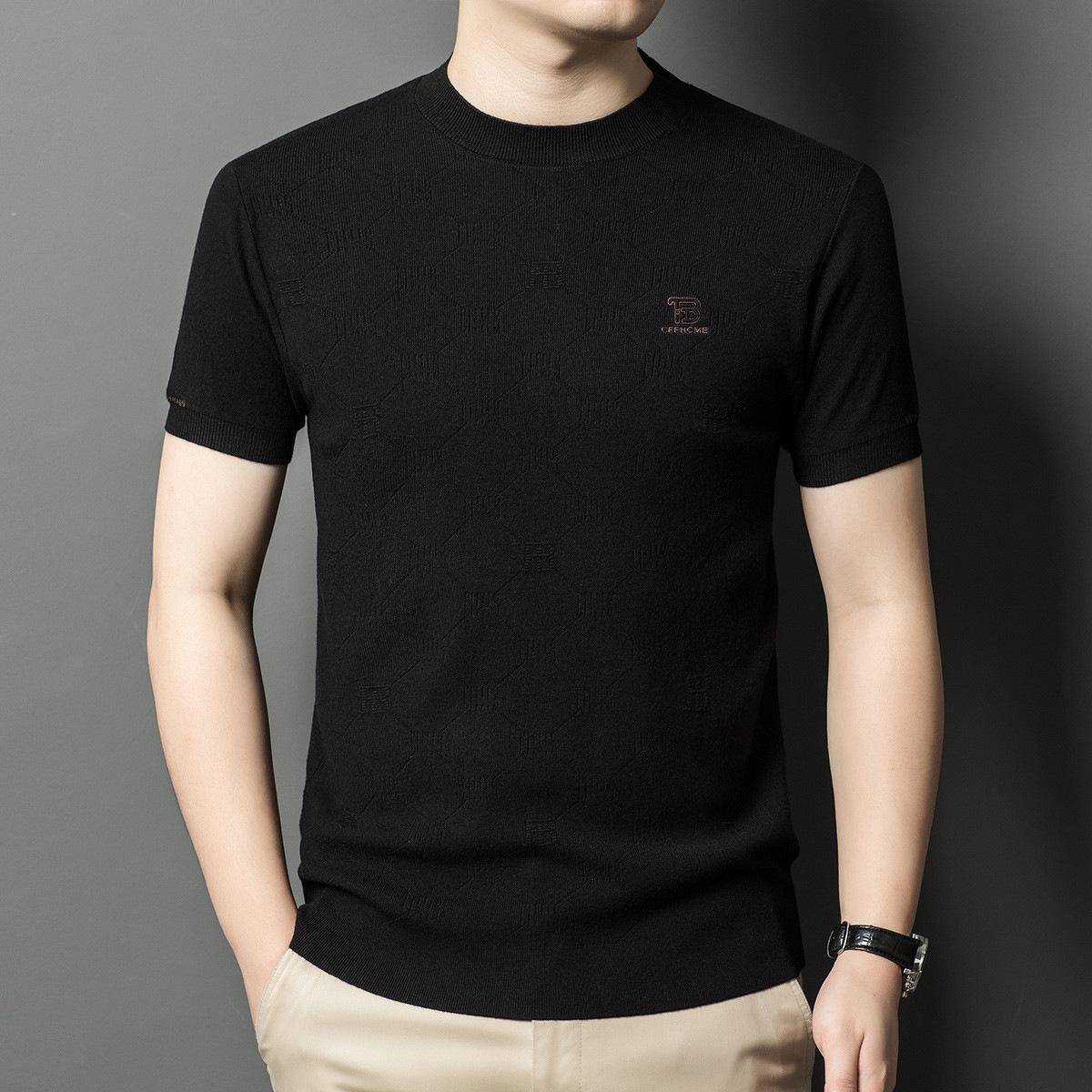 Men s Summer Knit Short-Sleeve Jacquard T-shirt - Youth Korean Fashion Round Neck Four Extra Large 2550₽
