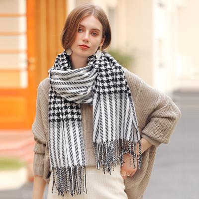 New Houndstooth Imitation Cashmere Scarf Winter Warm Women's Fringed Plaid Scarf